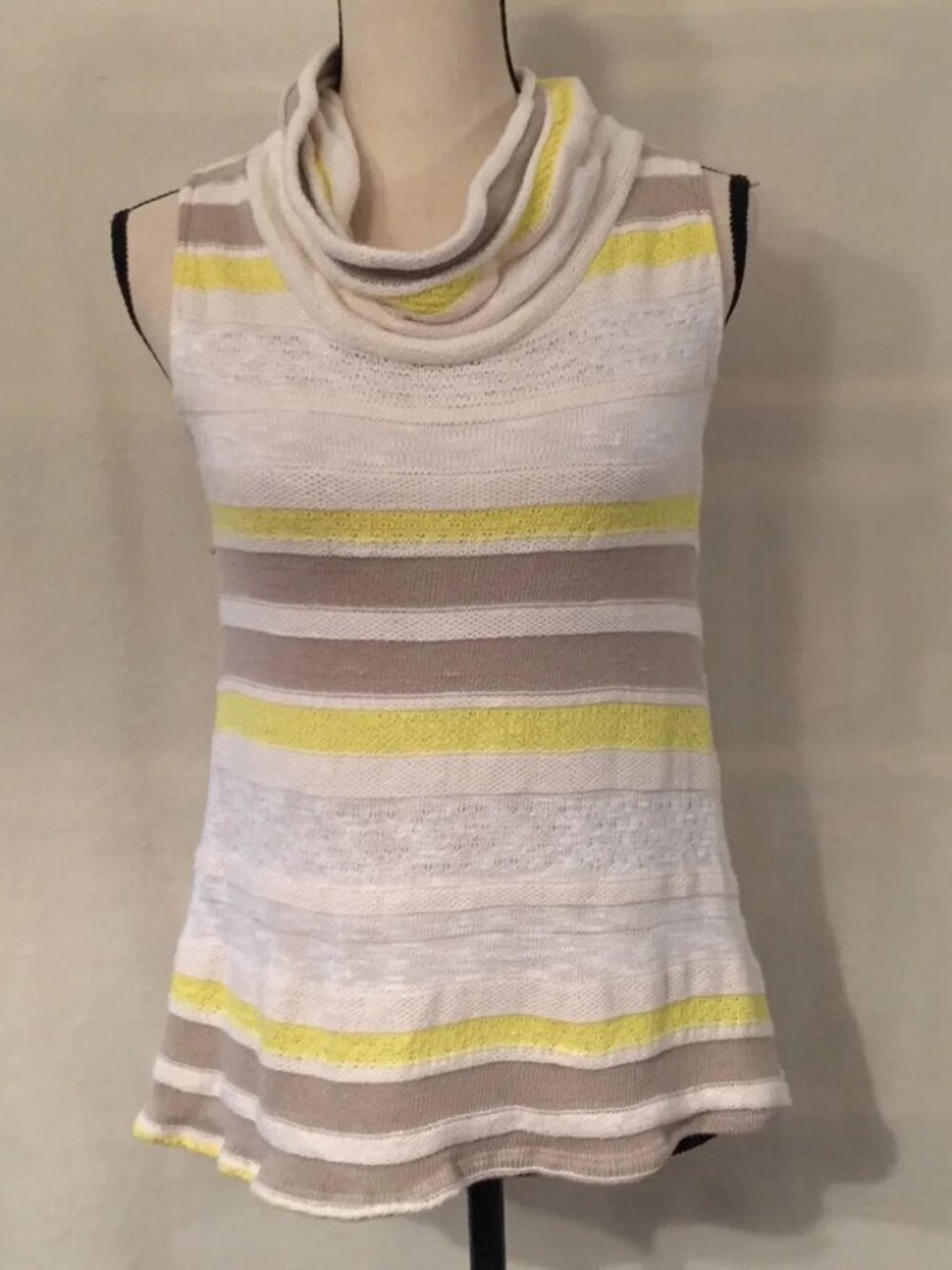 Dolan Anthropologie white tan yellow stripe cowl neck sleeveless top